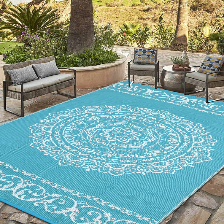Bungalow Rose Ultra Thin Outdoor Mats Plastic Straw Rug Vintage Washable Area Rug Floor Mat Easy To Carry Outdoors Stain Resistant Portable Rug With Durable Edge Reversible Mats RV Patio Backyard Deck...